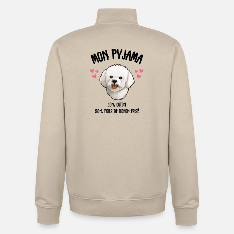 Pyjama Drôle Chien Bichon - Sweat zippé unisexe en coton bio Stanley/Stella - beige crème