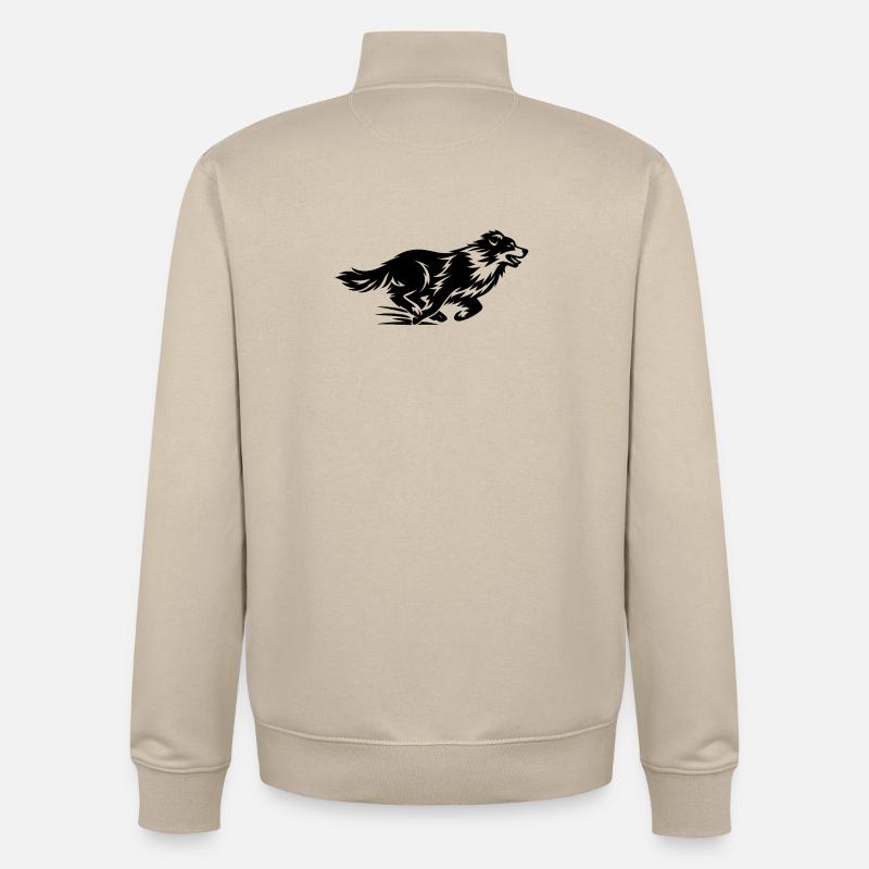 Silhouette du Border Collie en course - Sweat zippé unisexe en coton bio Stanley/Stella - beige crème