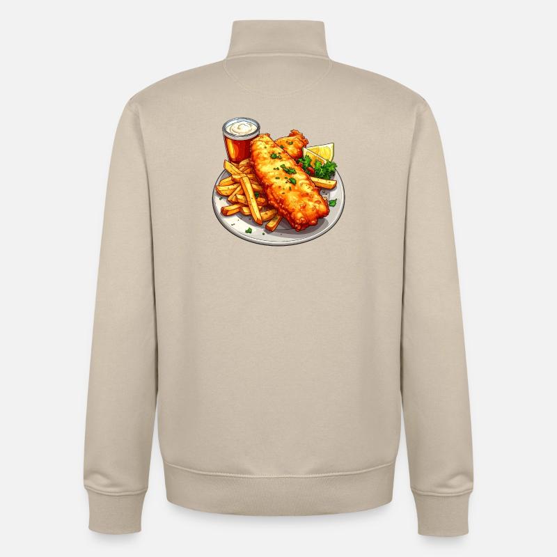 Fish and chips - Sweat zippé unisexe en coton bio Stanley/Stella - beige crème