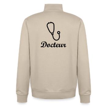 Docteur stéthoscope professionnel santé - Sweat zippé unisexe en coton bio Stanley/Stella - beige crème - Dos - AI Model Male 185 dark (185cm)