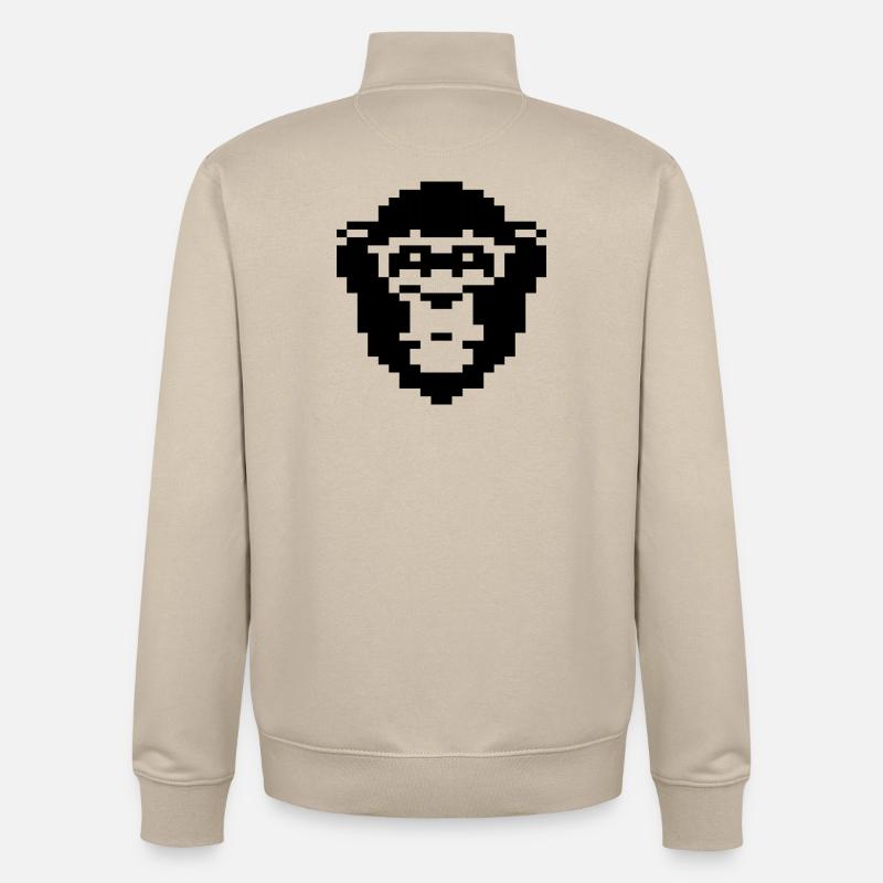 Conception du visage de singe pixelisé - Sweat zippé unisexe en coton bio Stanley/Stella - beige crème