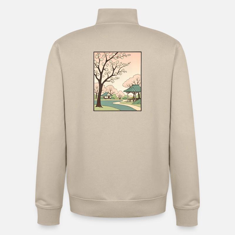 Fleurs traditionnelles de cerisier japonais - Sweat zippé unisexe en coton bio Stanley/Stella - beige crème