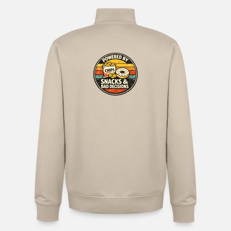 Powered by Chips – Snacks & Bad Decisions - Unisex Organic Zip Sweatshirt by Stanley/Stella - desert dust