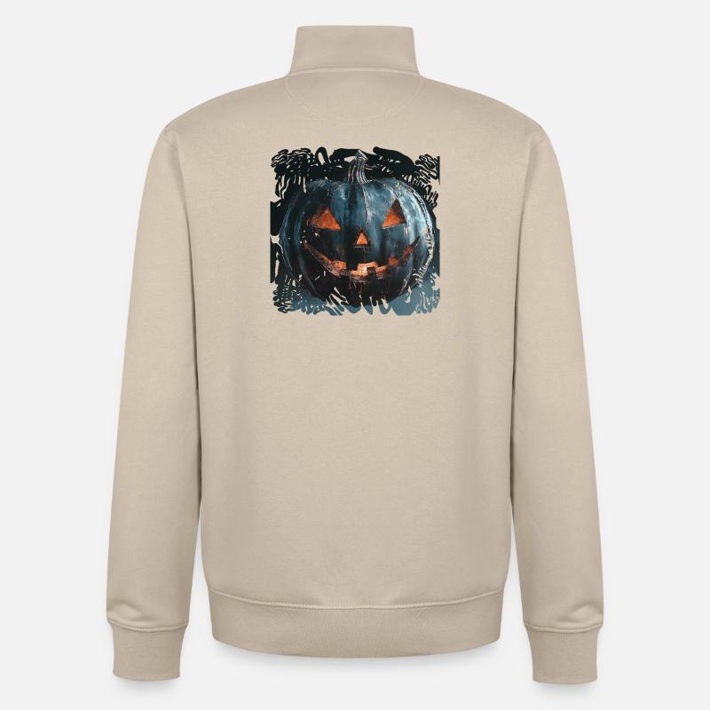 Zombie Midnight Blue Pumpkin Halloween - Sweat zippé unisexe en coton bio Stanley/Stella - beige crème