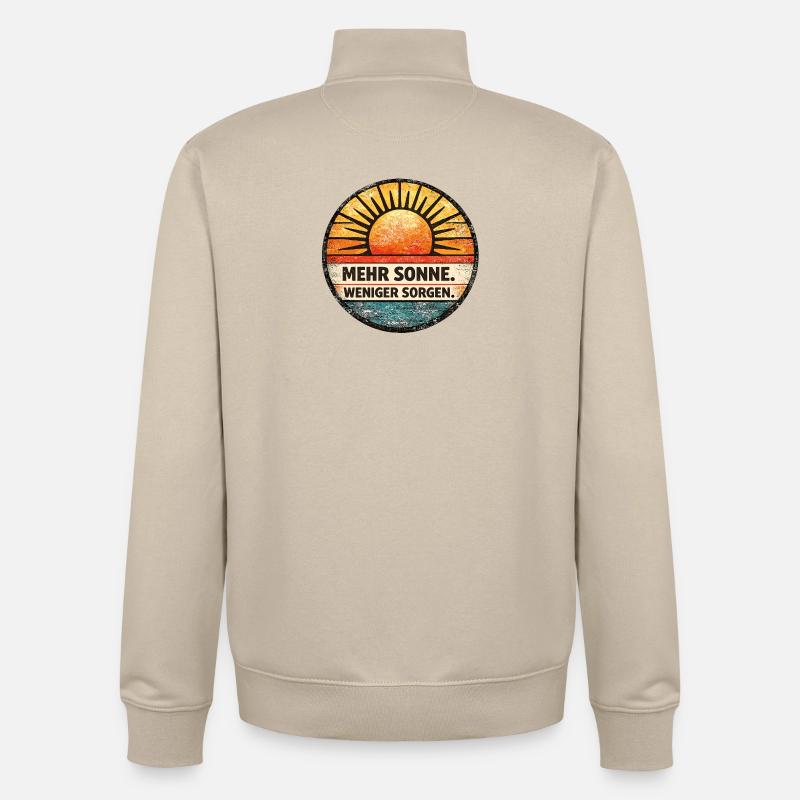 Plus de soleil, moins d’inquiétudes, rétro - Sweat zippé unisexe en coton bio Stanley/Stella - beige crème
