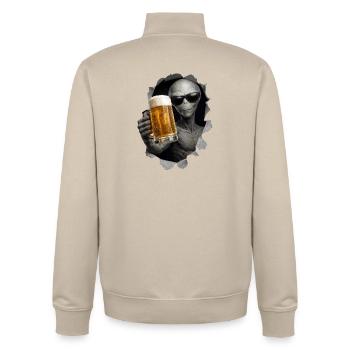 Alien Drinking Beer Looking Out Of Shirt - Unisex Organic Zip Sweatshirt by Stanley/Stella - desert dust - Back - AI Model Male 185 dark (185cm)