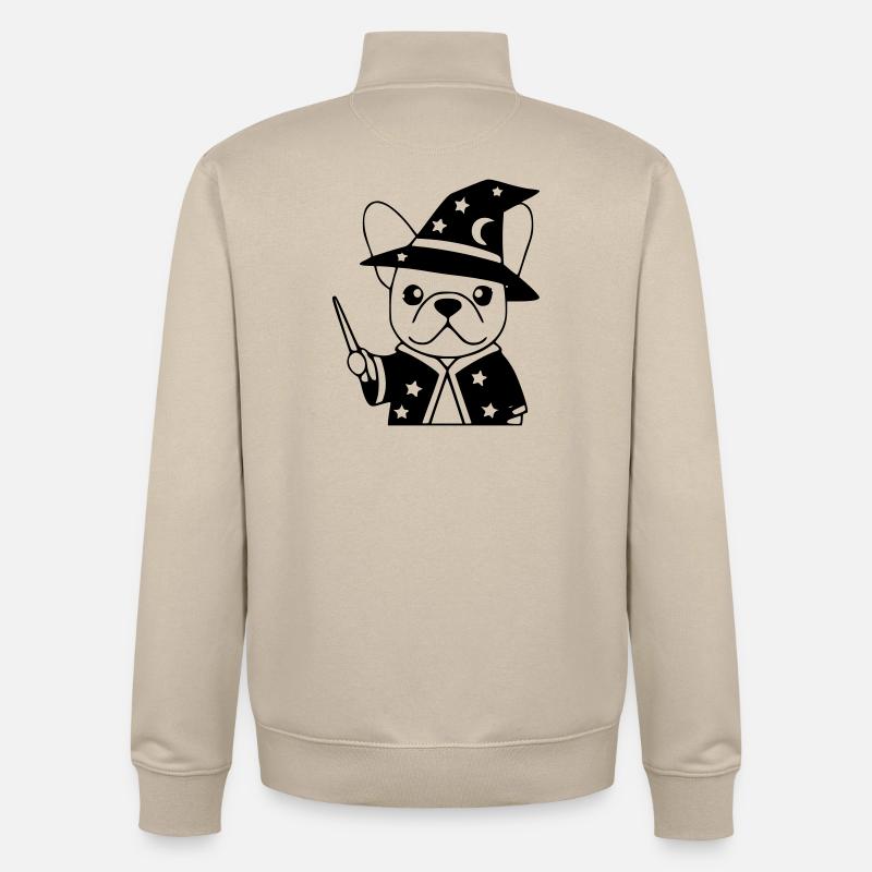 Frenchie Wizard Magic Outline - Unisex Organic Zip Sweatshirt by Stanley/Stella - desert dust