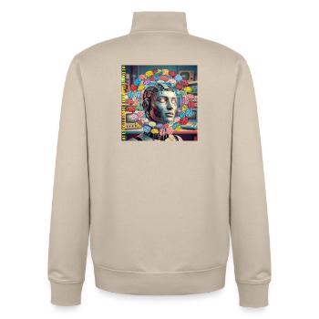 Android avec satellites cérébraux - Sweat zippé unisexe en coton bio Stanley/Stella - beige crème - Dos - AI Model Male 185 dark (185cm)