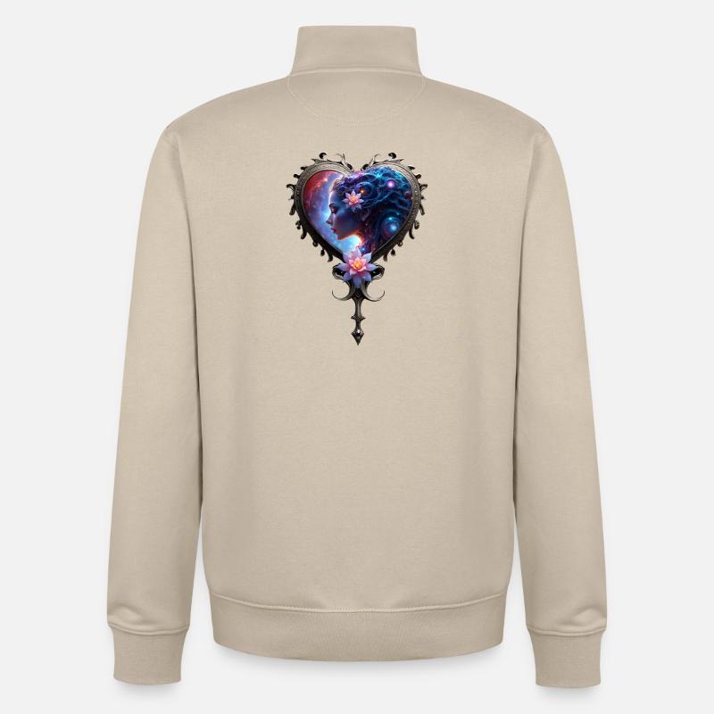 Cœur Stellaire avec Fleur de Lotus - Sweat zippé unisexe en coton bio Stanley/Stella - beige crème