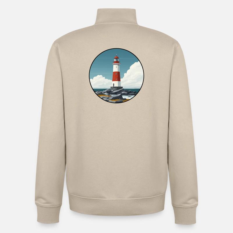 Phare breton sur la côte rocheuse - Sweat zippé unisexe en coton bio Stanley/Stella - beige crème