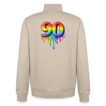 90 Rainbow Retro Number - Unisex Organic Zip Sweatshirt by Stanley/Stella - desert dust - Back - AI Model Male 185 dark (185cm)