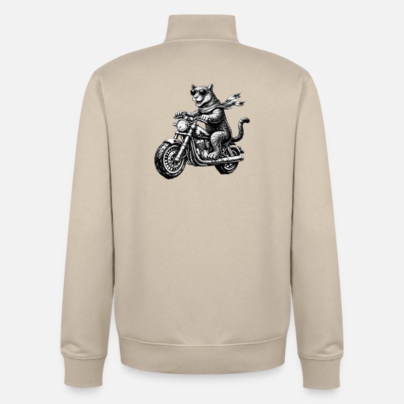 Un grand chat à moto - Sweat zippé unisexe en coton bio Stanley/Stella - beige crème