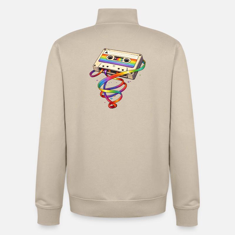 Cassette rétro avec ruban arc-en-ciel - Sweat zippé unisexe en coton bio Stanley/Stella - beige crème