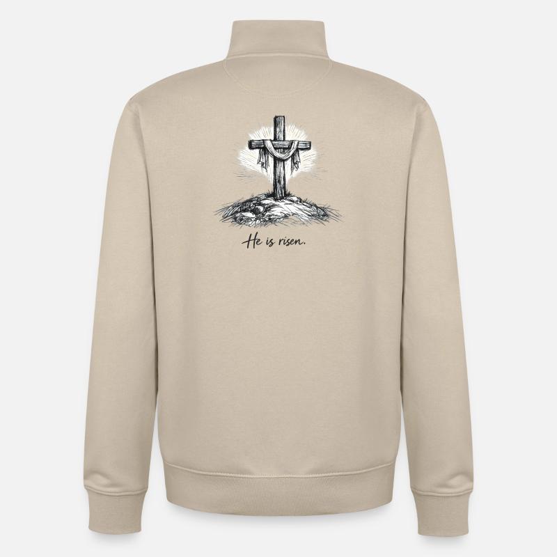 Crucifix He is Risen Easter Jesus - Unisex Organic Zip Sweatshirt by Stanley/Stella - desert dust
