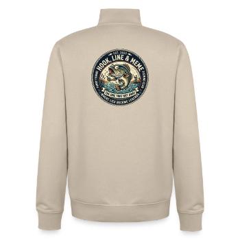 Line & Hook Legends Patch, Funny Fishing - Unisex Organic Zip Sweatshirt by Stanley/Stella - desert dust - Back - AI Model Male 185 dark (185cm)