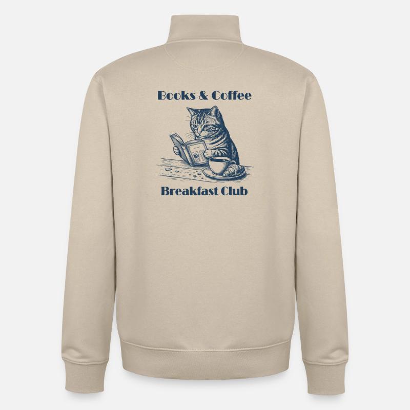 Books & Coffee Cat – Cozy Reader Design - Sweat zippé unisexe en coton bio Stanley/Stella - beige crème