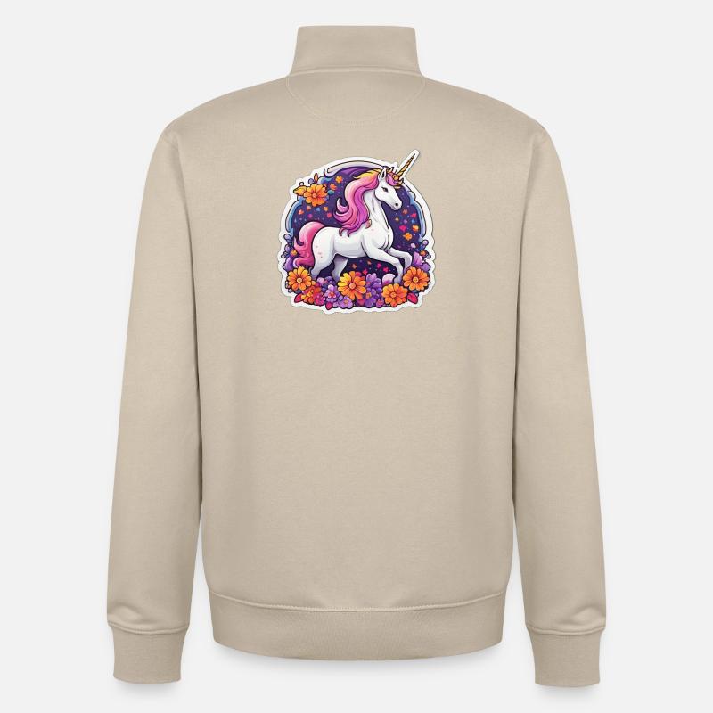 Licorne éclatante entourée de fleurs cosmos - Sweat zippé unisexe en coton bio Stanley/Stella - beige crème