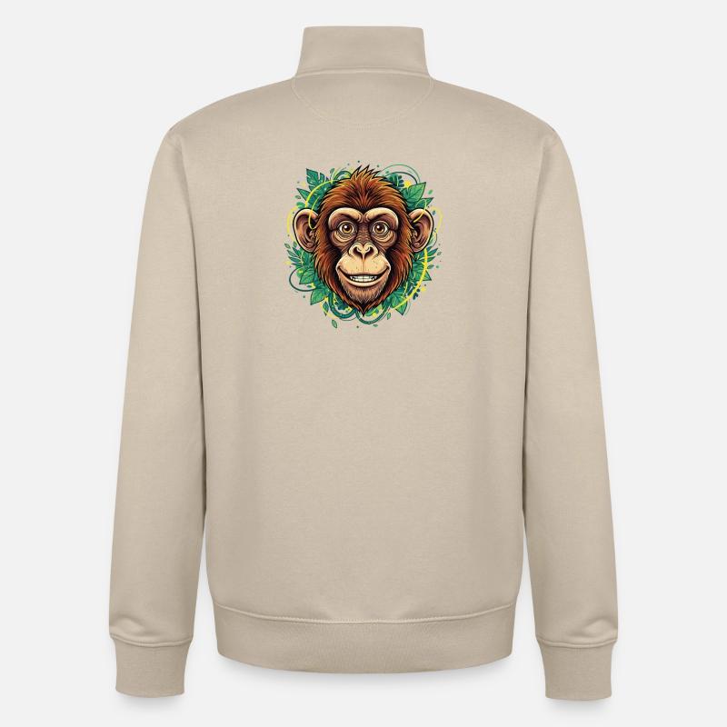 Tropical Monkey Head with Leaf Wreath - Unisex Organic Zip Sweatshirt by Stanley/Stella - desert dust