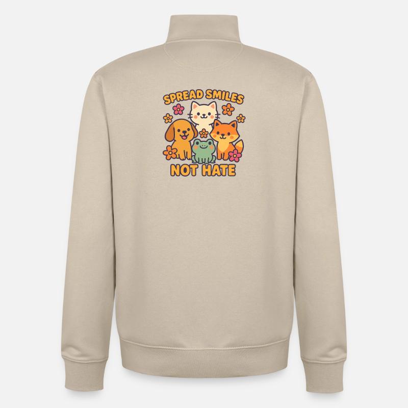 Spread Smiles Not Hate – Niedliche Tierfreunde - Unisex Organic Zip Sweatshirt von Stanley/Stella - Cremebeige