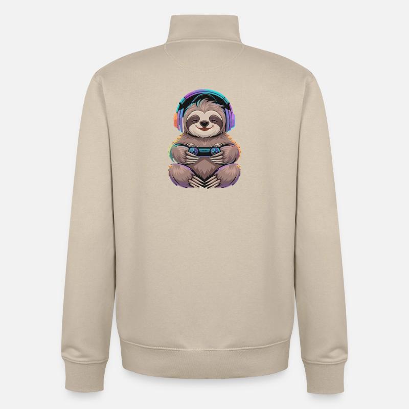  Faultier Gamer Mit Controller Und Bunter - Unisex Organic Zip Sweatshirt von Stanley/Stella - Cremebeige