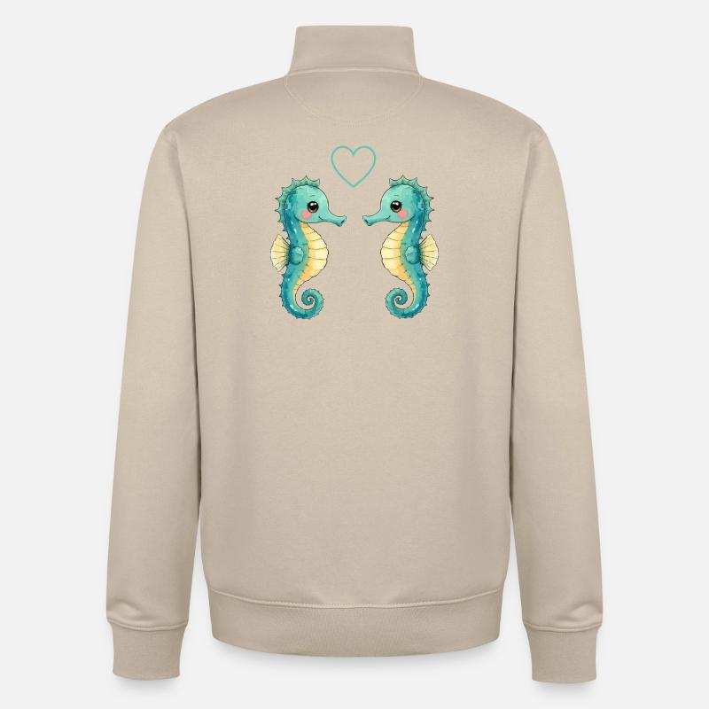 Zwei Seepferdchen Paar - Unisex Organic Zip Sweatshirt von Stanley/Stella - Cremebeige