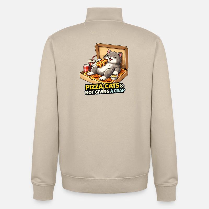 Pizza Cats Attitude - Sweat zippé unisexe en coton bio Stanley/Stella - beige crème