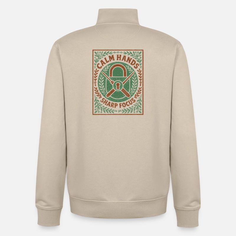 Mains stables : Concentration | Locksport Motivation - Sweat zippé unisexe en coton bio Stanley/Stella - beige crème