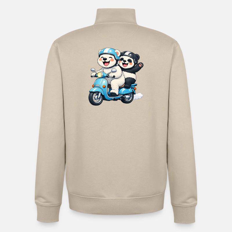Ours polaire et panda en scooter - Sweat zippé unisexe en coton bio Stanley/Stella - beige crème