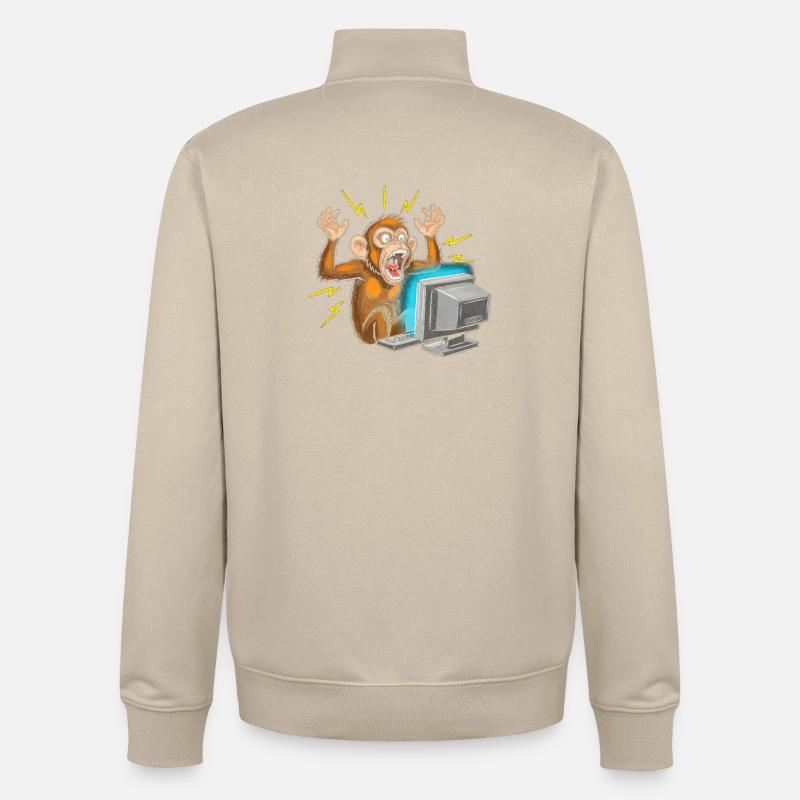 Monkey Computer Outbreak - Unisex Organic Zip Sweatshirt by Stanley/Stella - desert dust