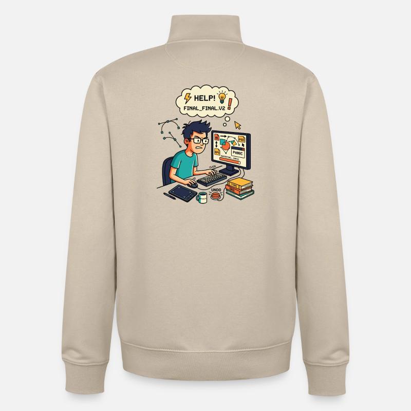 Graphiste Designer Chaos Export Panic - Sweat zippé unisexe en coton bio Stanley/Stella - beige crème