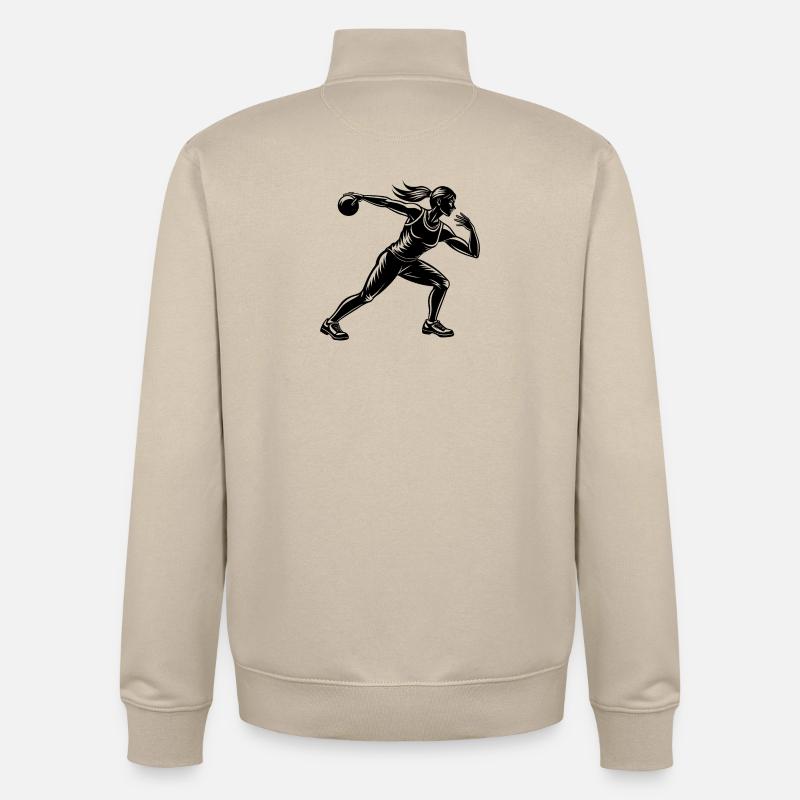 Fille lanceuse du poids pour l’athlétisme - Sweat zippé unisexe en coton bio Stanley/Stella - beige crème