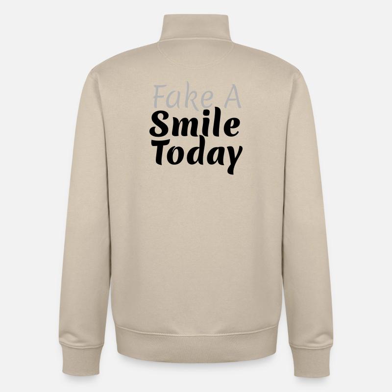 Fausse un sourire aujourd’hui - Sweat zippé unisexe en coton bio Stanley/Stella - beige crème