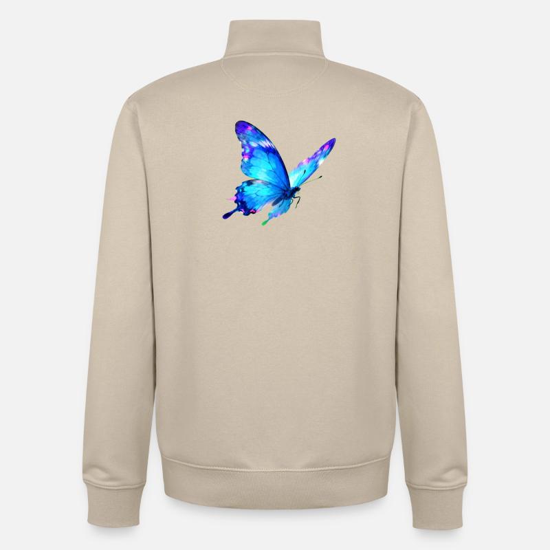 Papillon aquarelle bleu - Sweat zippé unisexe en coton bio Stanley/Stella - beige crème