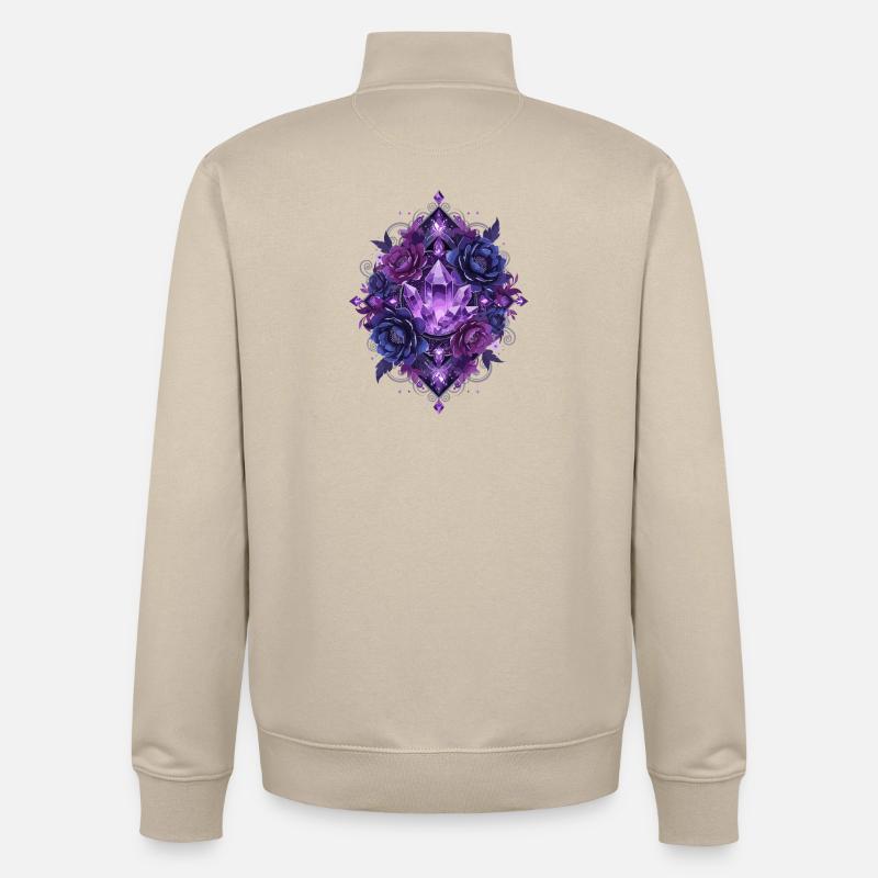 Mandala des Fleurs de Cristal Violet - Sweat zippé unisexe en coton bio Stanley/Stella - beige crème