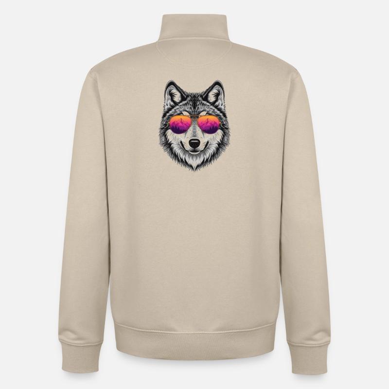 Cool Wolf with Sunglasses Graphic Tee - Sweat zippé unisexe en coton bio Stanley/Stella - beige crème