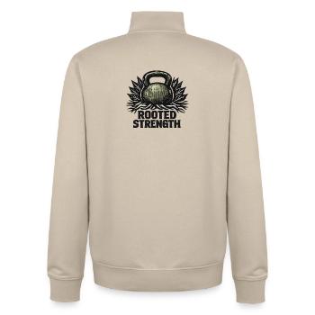 Rooted Strength: Eco-Primal Kettlebell Design - Unisex Organic Zip Sweatshirt by Stanley/Stella - desert dust - Back - AI Model Male 185 dark (185cm)