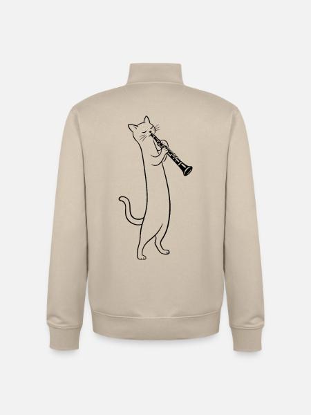 Katze spielt Klarinette - Unisex Organic Zip Sweatshirt von Stanley/Stella - Cremebeige