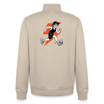 Cool running shirt Blitz Runner motif for athletes - Unisex Organic Zip Sweatshirt by Stanley/Stella - desert dust - Back - AI Model Male 185 dark (185cm)
