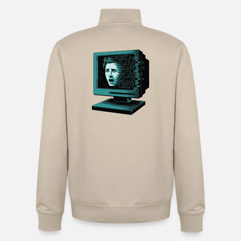 Retro-Computer Schrecken-  Retroglitch KI - Unisex Organic Zip Sweatshirt von Stanley/Stella - Cremebeige