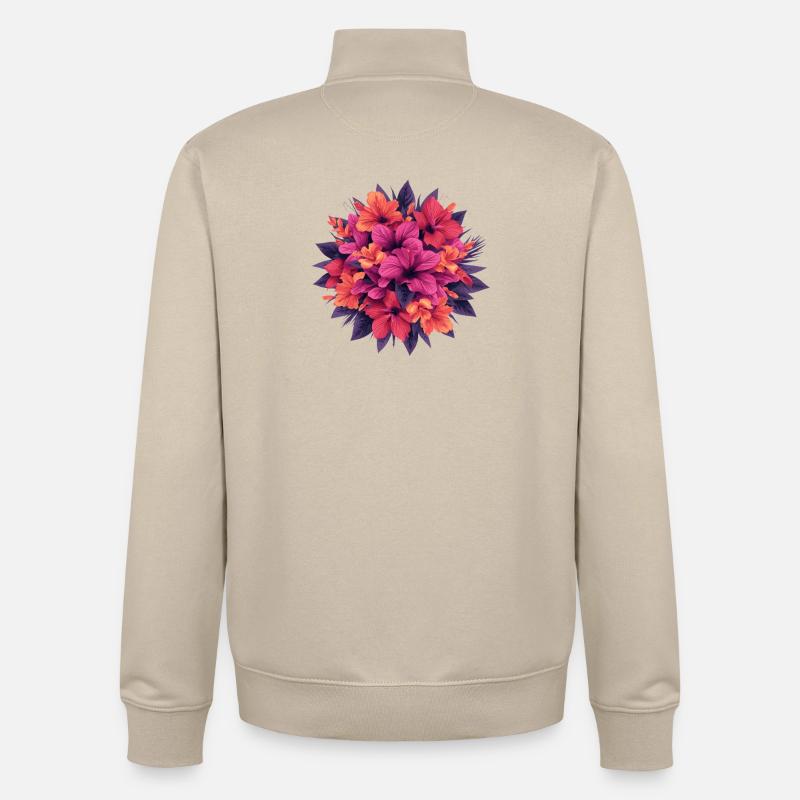 Bouquet de fleurs de feu d’hibiscus - Sweat zippé unisexe en coton bio Stanley/Stella - beige crème
