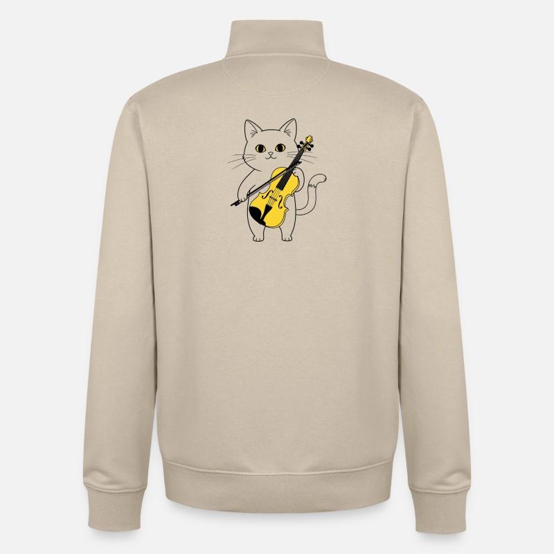 Cute Cat Playing Cello Chat - Sweat zippé unisexe en coton bio Stanley/Stella - beige crème