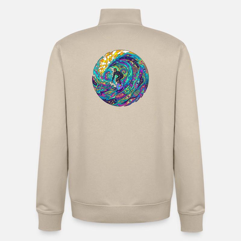 Vague de surf psychédélique - Sweat zippé unisexe en coton bio Stanley/Stella - beige crème