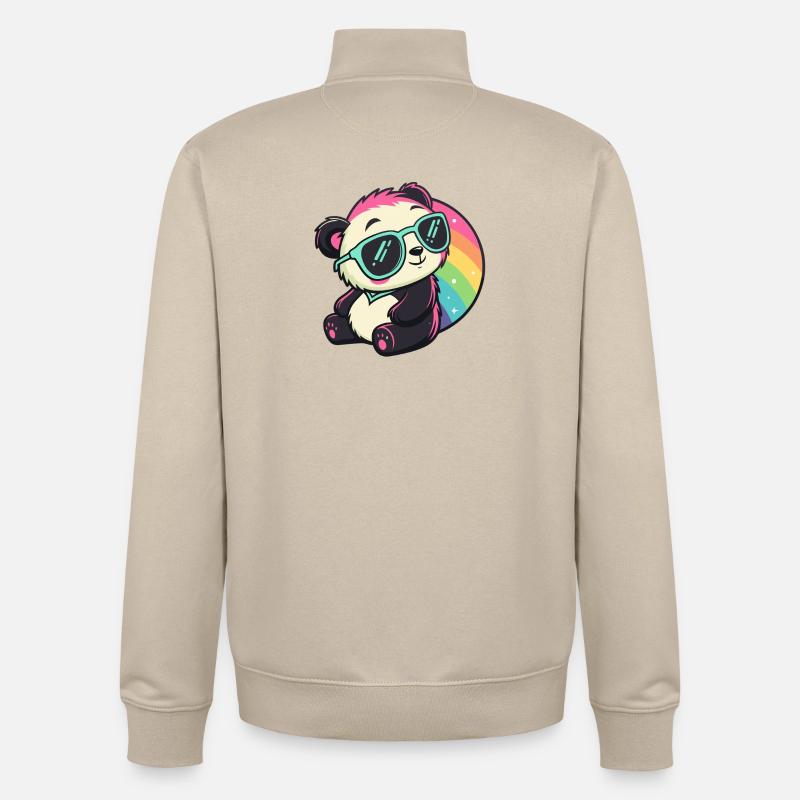 Panda Soleil Cool Arc ciel - Sweat zippé unisexe en coton bio Stanley/Stella - beige crème