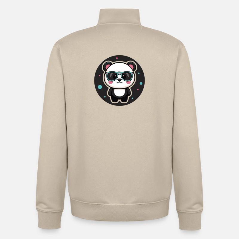 Panda kawaii chic lunettes rétro pastel - Sweat zippé unisexe en coton bio Stanley/Stella - beige crème