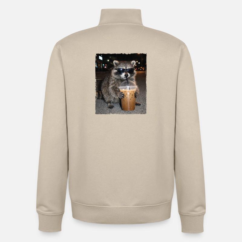 Waschbär-Eiskaffee-Chaos Koffein-Meme-Humor - Unisex Organic Zip Sweatshirt von Stanley/Stella - Cremebeige