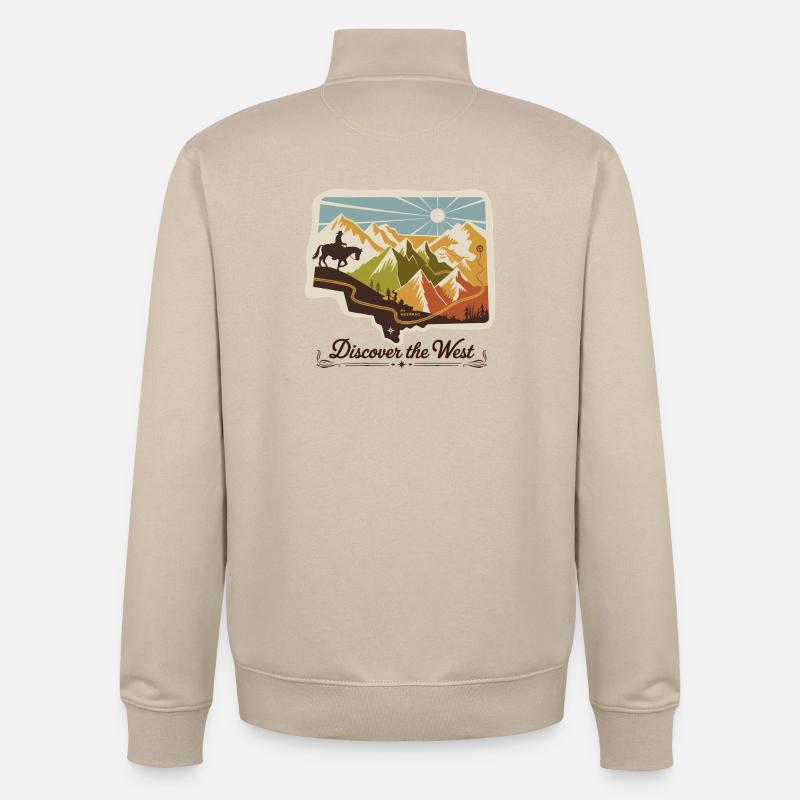 Entdecken Sie den West Mountain Sticker - Unisex Organic Zip Sweatshirt von Stanley/Stella - Cremebeige
