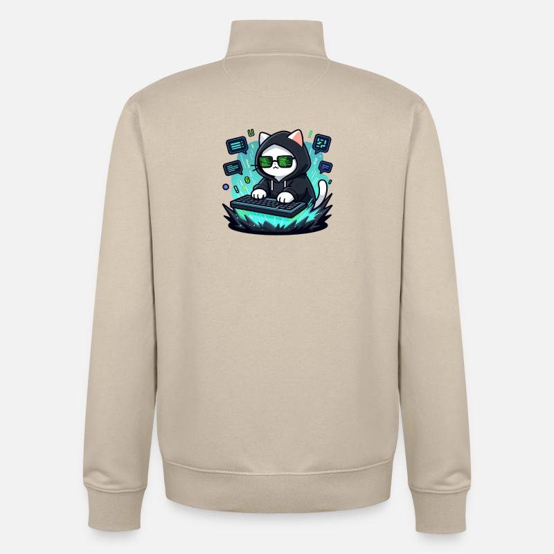 Chat Hacker - Sweat zippé unisexe en coton bio Stanley/Stella - beige crème