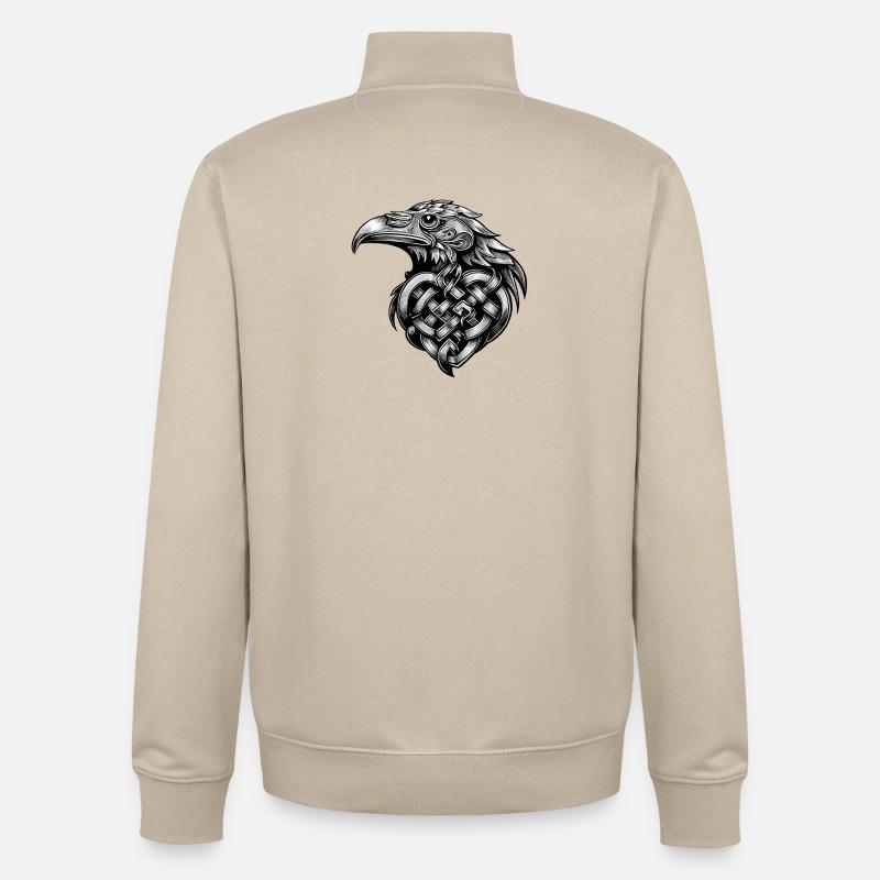 Illustration aigle style tatouage noir - Sweat zippé unisexe en coton bio Stanley/Stella - beige crème