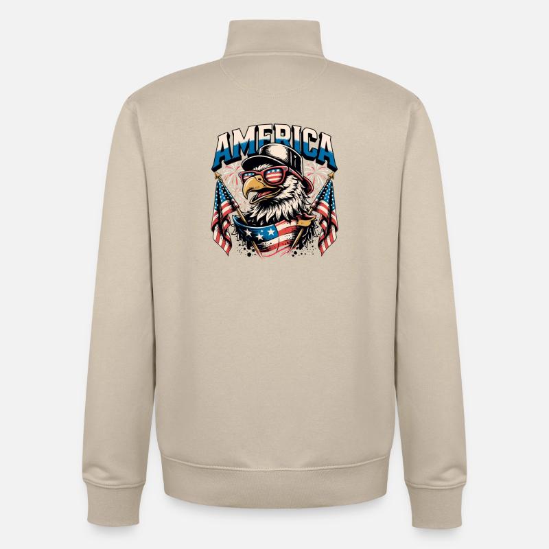 Patriotic Eagle with Flags - Unisex Organic Zip Sweatshirt by Stanley/Stella - desert dust