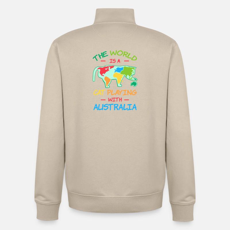 World Cat jouant avec l’Australie - Sweat zippé unisexe en coton bio Stanley/Stella - beige crème